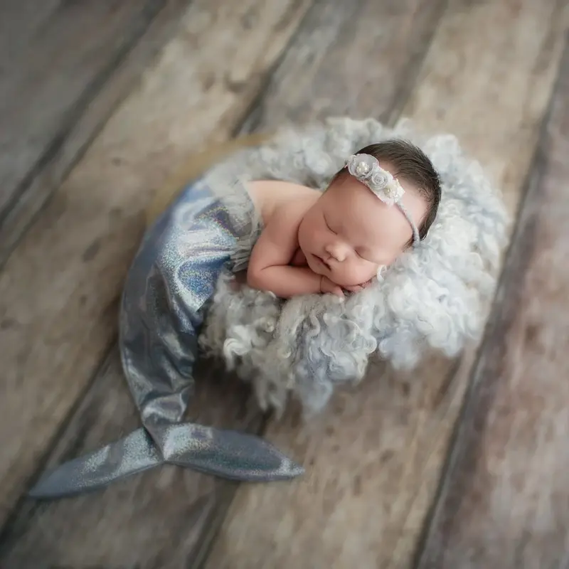 Mermaid Tail With Floral Headband Set - Newborn Photography Props - Image 2